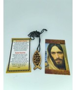 6 Ichthy Fish Cut Out Pendant Necklace olive Wood Jerusalem cross on bla... - $259.81 MXN
