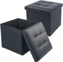 2 Packs Storage Ottoman Cube Footrest Stool With Lid Faux Leather Seat For Dorm - £47.72 GBP
