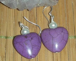  Purple  Heart Turquoise Beads Earrings - £12.06 GBP