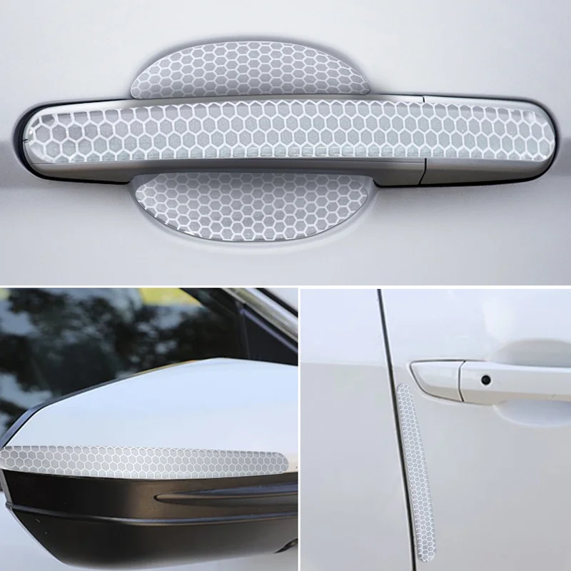 Reflective Car Stickers Set - 4pcs Micro-reflective Prism Door Handle and Bowl - £11.04 GBP