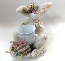 Bunny Arrangement Floral Tea Set &amp; plush Garden Bouquet Shabby Cottage Decor - £14.38 GBP