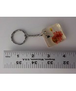 BOTANICAL KEYCHAIN YELLOW BLACK RED FLOWERS SHELLS CLEAR SQUARE PLASTIC ... - $9.99