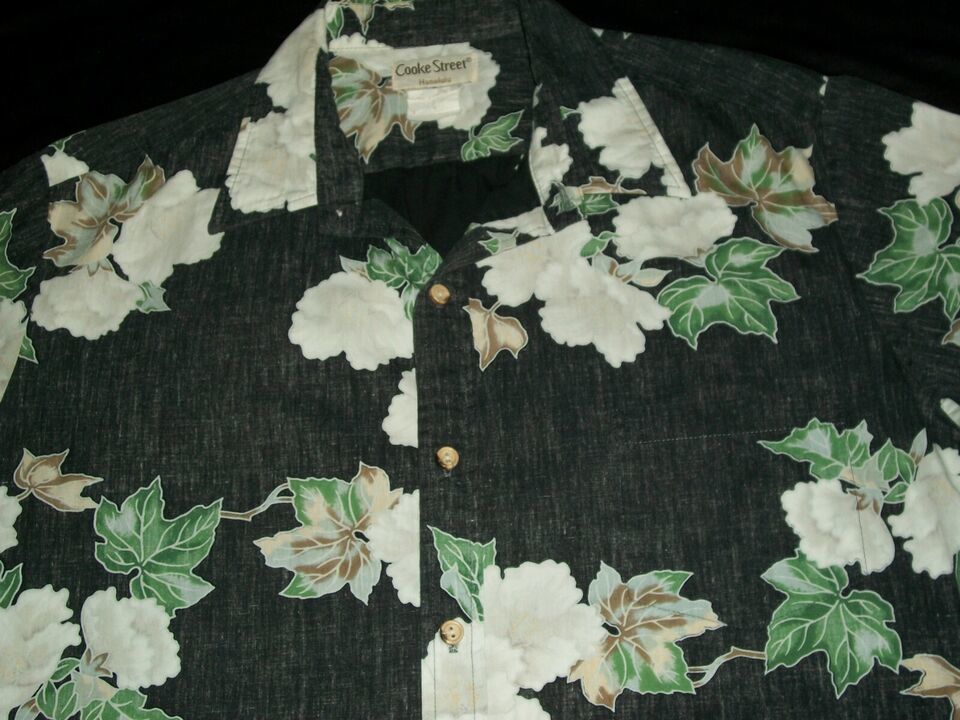 Primary image for Cooke Street Men's Gray Hawaiian Shirt Flowers White Casual Size L Lg Large