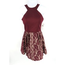Crystal Doll Juniors&#39; Scuba Lace Fit &amp; Flare Burgundy Dress Size 1 NWT $69 - £13.24 GBP