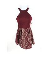 Crystal Doll Juniors&#39; Scuba Lace Fit &amp; Flare Burgundy Dress Size 1 NWT $69 - £13.23 GBP