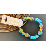 BRACELET: Double-stretch elastic DURO DIPPED MULTI COLORED BEAD &amp; TURQ C... - £2.25 GBP