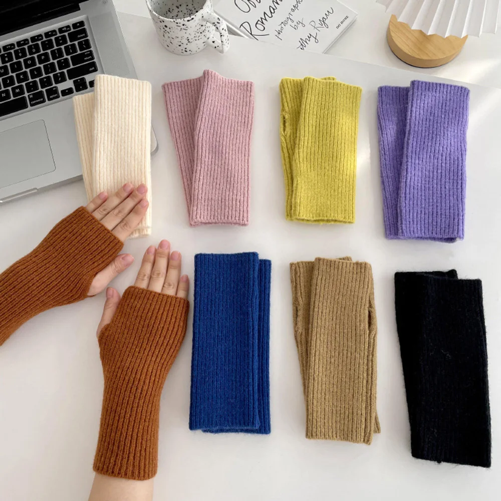 Fingerless Mittens Female Anime Gloves Women Knitted Gloves Arm Winter Warmers - £9.94 GBP