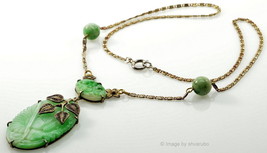 Vtg Art Deco Chinese Carved Jadeite Jade Sterling Lavalier Necklace - £789.86 GBP