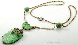 VTG ART DECO CHINESE CARVED JADEITE JADE STERLING LAVALIER NECKLACE - £804.36 GBP