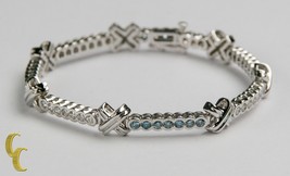 14k White Gold 3.00 carat White &amp; Blue Diamond &quot;X&quot; Knot Station Bracelet - £1,973.92 GBP