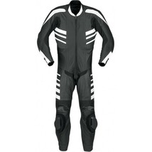 Men Gray Motorbike Black White Stripes Real Leather Pant Suit With Safety Pads - £234.95 GBP