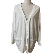 White Knit Women’s V-front Button Up Cardigan Sweater Sz 1X Pockets Ribbed - $368.59 MXN
