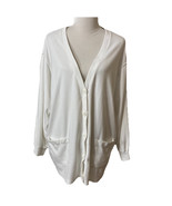 White Knit Women’s V-front Button Up Cardigan Sweater Sz 1X Pockets Ribbed - $19.88
