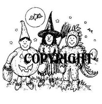 KIDS IN Halloween COSTUMES mounted rubber stamp pumpkin, with, dragon - £5.98 GBP