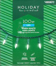 HOLIDAY LIVING 4950672 100CT WARM WHITE MINI LED 26&#39; GREEN WIRE - NEW! - £11.72 GBP