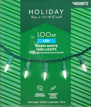 HOLIDAY LIVING 4950672 100CT WARM WHITE MINI LED 26&#39; GREEN WIRE - NEW! - £11.76 GBP