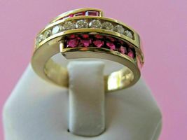Princess Cut 2.40CT Ruby Diamond Cross Chrsitmas Ring 14k Yellow Gold Finish - £69.26 GBP