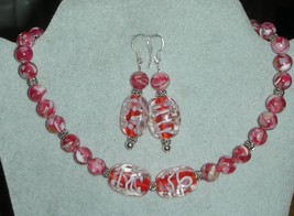 Genuine Mother of Pearl and Lampwork Beads Necklace - £11.98 GBP