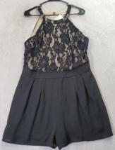 Meraki Romper Women Size XL Black Floral Lace Lined Nylon Round Neck Bac... - $22.05