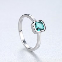 Trendy Original 925 Sterling Silver Rings Fine Square Emerald Gemstone Ring Clas - £20.00 GBP