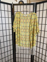 EUC Fever Brand Yellow Aztec Print Fringe Kimono Size XL - £11.62 GBP