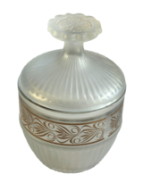 VINTAGE RIBBED FROSTED GLASS POWDER JAR #7 WITH LID #21 GOLD FILIGREE BA... - £6.38 GBP