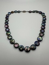 Vintage Sterling Silver Tahitian Coin Pearl Necklace 16” X 11mm - $79.20