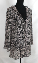 VICTORIA SECRET BLOUSE SMALL BLACK WHITE ZEBRA LONG SLEEVE RUFFLE NECKLI... - £14.71 GBP