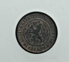 1891 Néerlandais 1/2 Cents Pièce de Monnaie En Au État Km#109 Bronze - $55.07