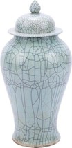 Temple Jar Vase Small Celadon Crackled Green Ceramic - £188.07 GBP