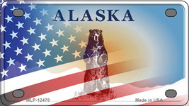 Alaska Bear Half American Flag Novelty Mini Metal License Plate Tag - £11.72 GBP