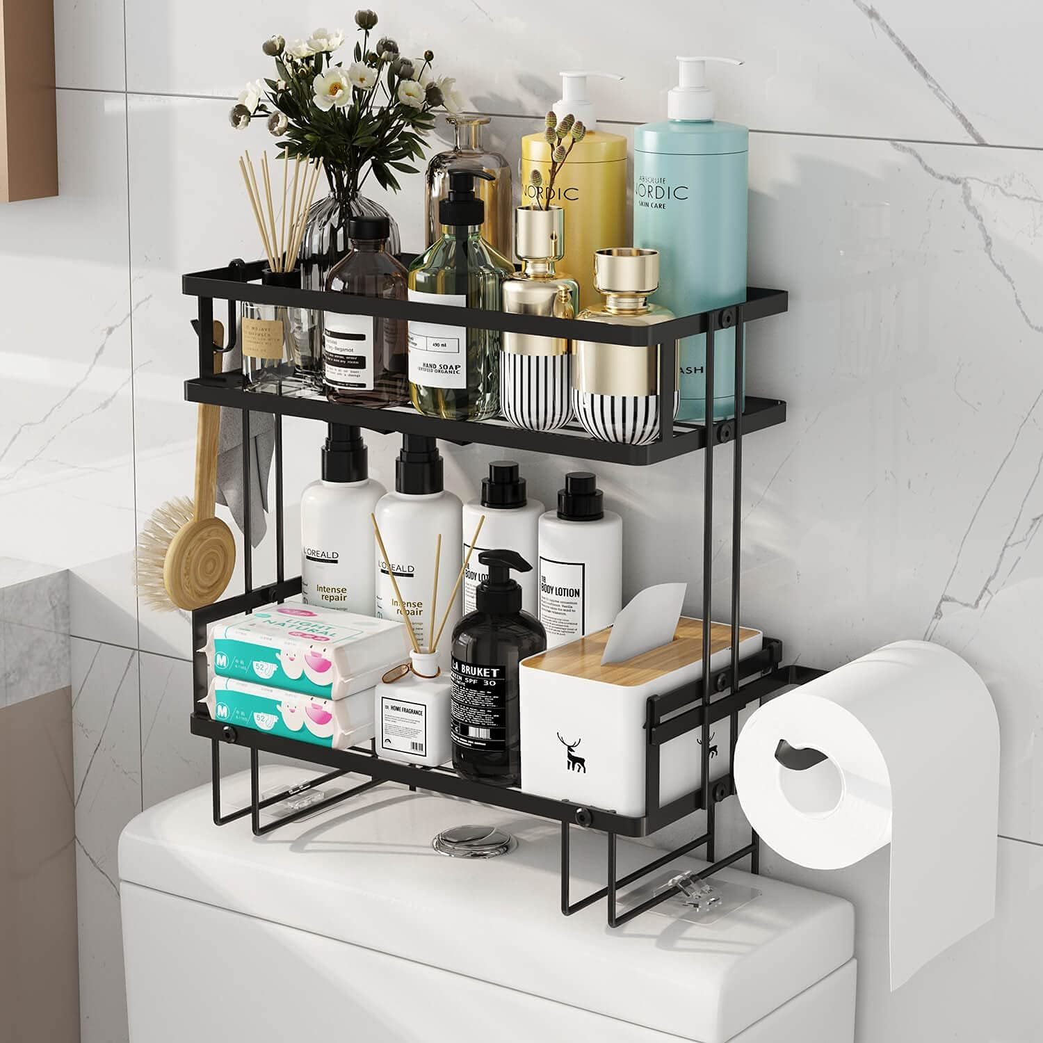 Godboat Bathroom Organizers, 2-Tier Over Toilet Storage, Floating Shelve... - $41.95
