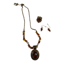 Avon Beaded Chain Medallion 3-Piece Jewelry Gift Set Brown Necklace Ring - $10.12