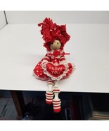 Valentine&#39;s Day I Love You Wooden 6&quot; Doll w/ Heart Dress &amp; Button Legs - £13.07 GBP