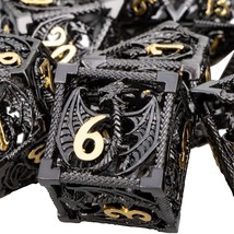 Hollow Dnd Metal Dice Set Black Gold Dungeons And Dragons Dice D And D D... - $65.99