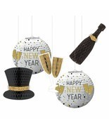 New Years Eve Honeycomb Hanging Decorations 5 Pc - £14.24 GBP