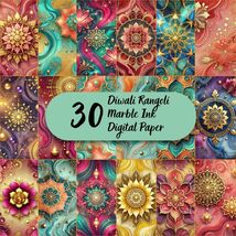 30 Diwali Rangoli Marble Ink Digital Paper: Gold Mandala, Lantern Glow (... - $2.95 CAD