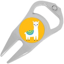 Cute Llama on Yellow Golf Ball Marker Divot Repair Tool Bottle Opener - £9.37 GBP