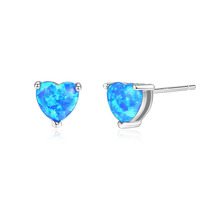 Heart Created Opal Studs Earrings - £15.15 GBP