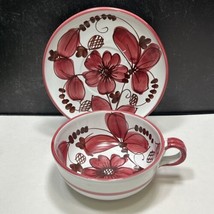 Extra Large Italian Pottery Breakfast Coffee Soup Cup and Saucer Bold Fl... - $31.68