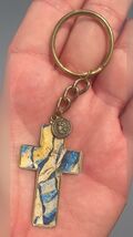Christian Catholic Religious Cross Keychain Charm Medal Enamel Fob Key Ring - $9.49