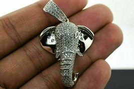 3.40CT Round VVS1 Diamond Elephant Pendant 18&quot; Free Chain 14K White Gold Finish - £128.19 GBP