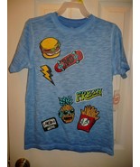 Wonder Nation Boys T Shirt Size Large (10-12) Ultra Blue Burger Fries Sk... - $203.18 MXN