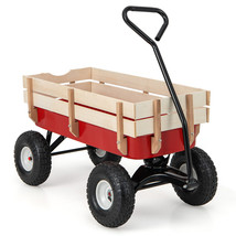 Outdoor Wagon Pulling Children Kid Garden Cart W Wood Railing Red 330Lbs - £110.53 GBP