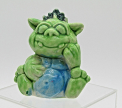 Glazed Ceramic Green Baby 3&quot; Dragon Figurine Statue Artisan Signed Rachael - £7.90 GBP
