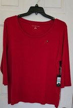 Tommy Hilfiger Women&#39;s Boat Neck, Cotton, 3/4 Sleeves, Red Tee, Sz OX(US... - $27.99