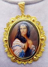 Authenticity Guarantee 
18k Hand Painted Portrait Pin / Pendant (#J3419) - £866.38 GBP