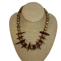 Vintage Chunky Wooden Beaded And Red Bone 18” Necklace Tribal Granny Core - £6.52 GBP