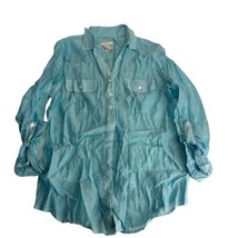 chicos 1 blue roll tab long sleeve button up blouse - £15.56 GBP