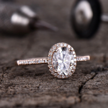 2ct Künstlicher Diamant Verlobungsring 14k Rose Vergoldet Halo Promise Hochzeit - £52.59 GBP